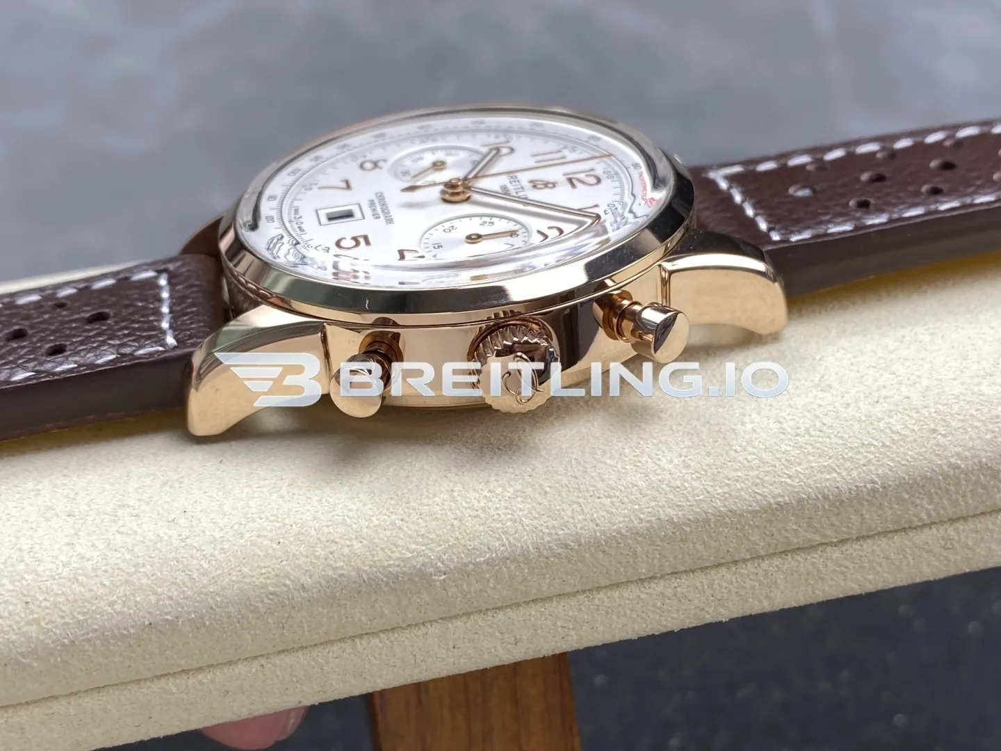Breitling Premier B01 RB0145371G1P1 42mm Cream White Dial 18K Rose Gold Brown Leather Chronograph Replica Right View
