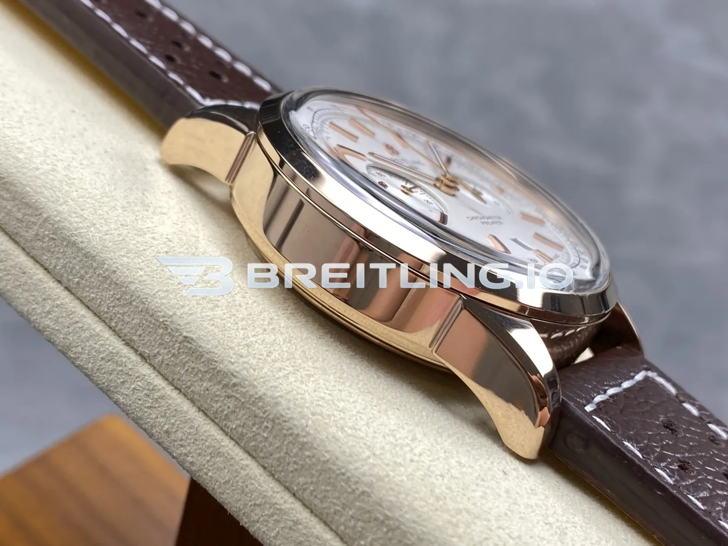 Breitling Premier B01 RB0118371G1P1 42mm Cream White Dial 18K Rose Gold Brown Leather Replica Left View