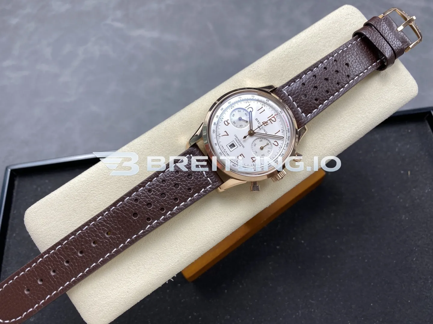 Breitling Premier B01 RB0145371G1P1 42mm Cream White Dial 18K Rose Gold Brown Leather Chronograph Replica Side View