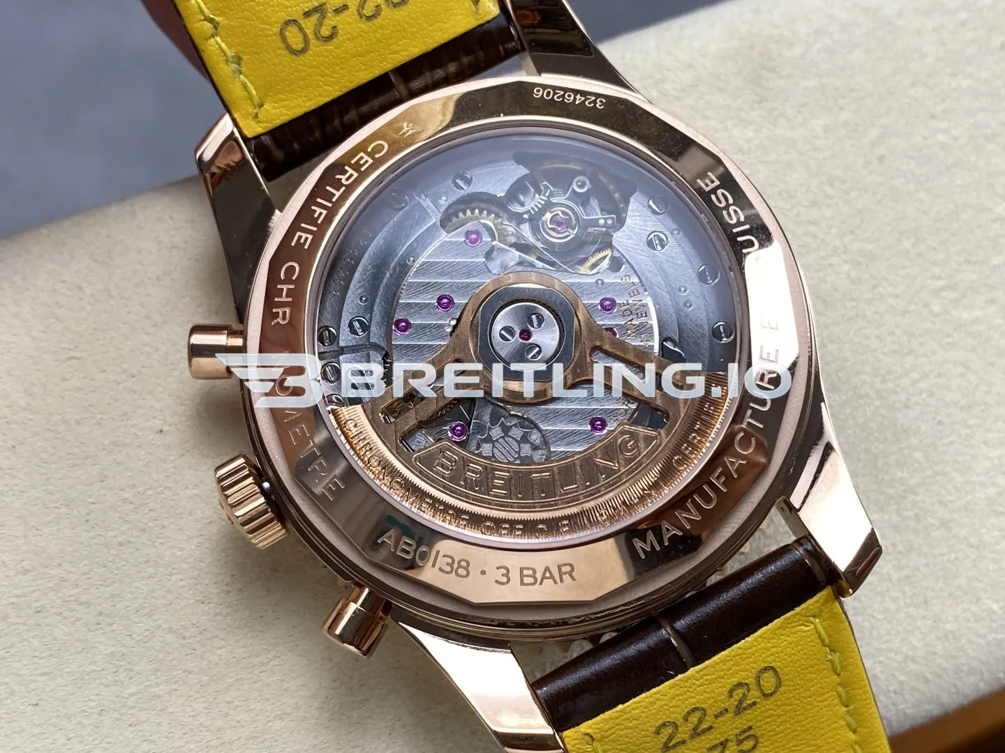 Breitling Navitimer B01 RB0139211G1P1 41mm White Dial 18K Rose Gold Brown Leather Replica Back View