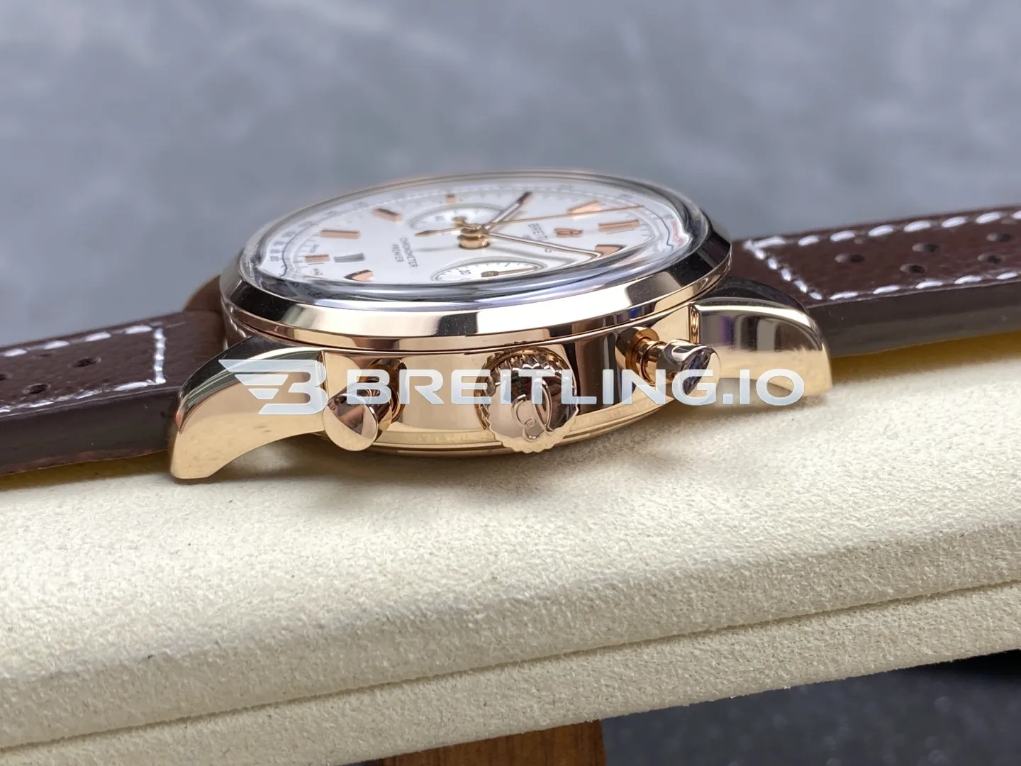 Breitling Premier B01 RB0118371G1P1 42mm Cream White Dial 18K Rose Gold Brown Leather Replica Right View