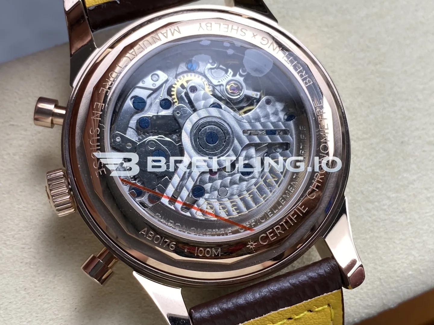 Breitling Premier B01 RB0118371G1P1 42mm Cream White Dial 18K Rose Gold Brown Leather Replica Back View