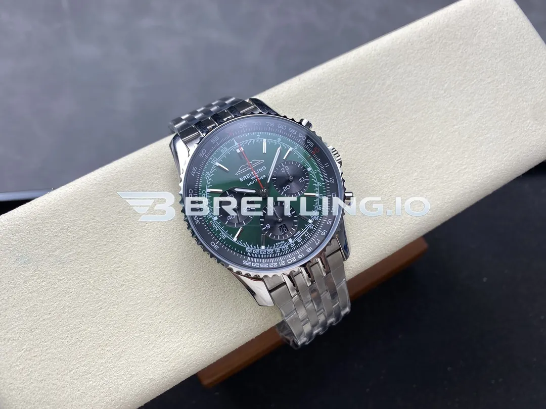 Breitling Navitimer B01 Chronograph 43 AB0137241L1A1 Green Dial Slide Rule Bezel Steel Metal Bracelet Replica Side View 1