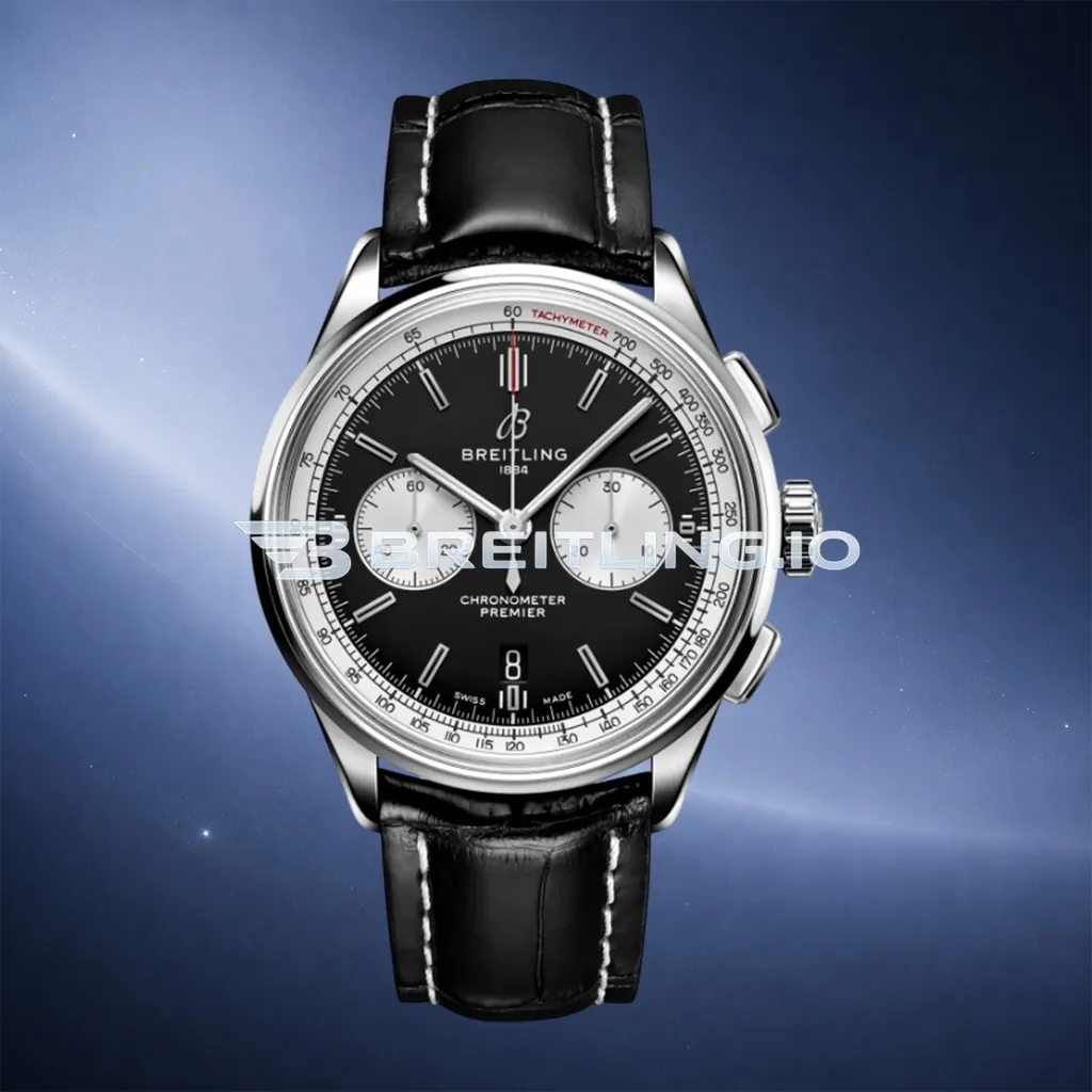 Breitling Premier B01 Chronograph AB0118371B1P2 42mm Black Dial 316L Steel Black Leather Replica First Image