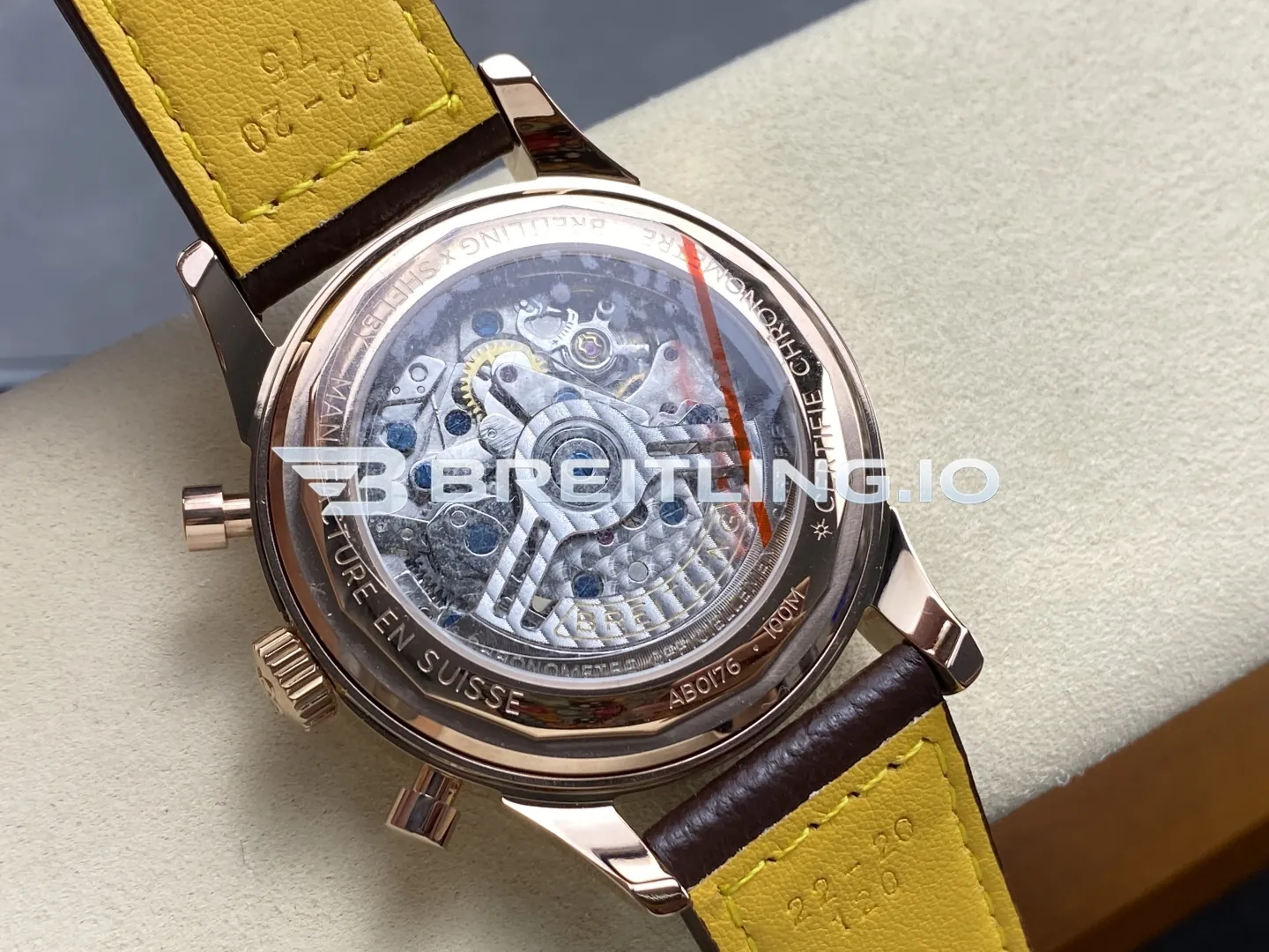 Breitling Premier B01 RB0145371G1P1 42mm Cream White Dial 18K Rose Gold Brown Leather Chronograph Replica Back View