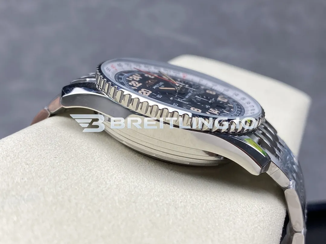 Breitling Navitimer Chronograph 41 PB02301A1B1A1 Black Dial Stainless Steel Slide Rule Bezel Pilot Replica Left View