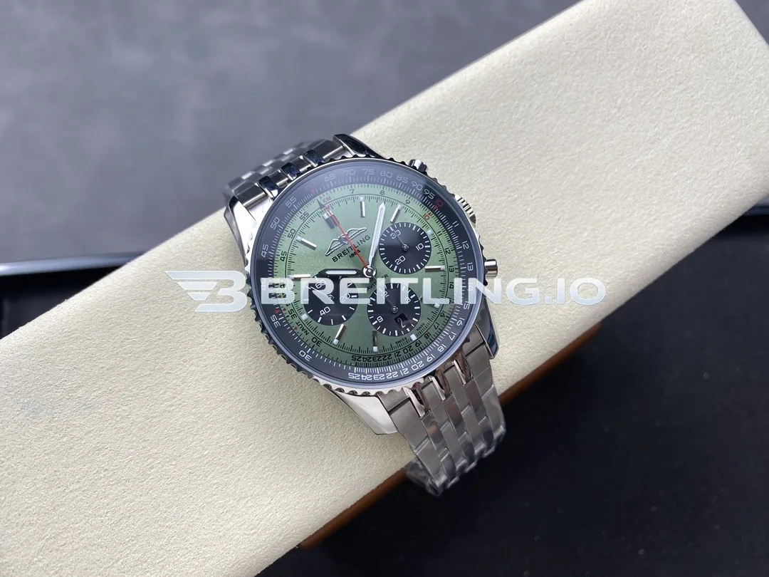 Breitling Navitimer Chronograph 43 AB0138241L1A1 Light Green Sunburst Dial Stainless Steel Slide Rule Bezel Replica Side View
