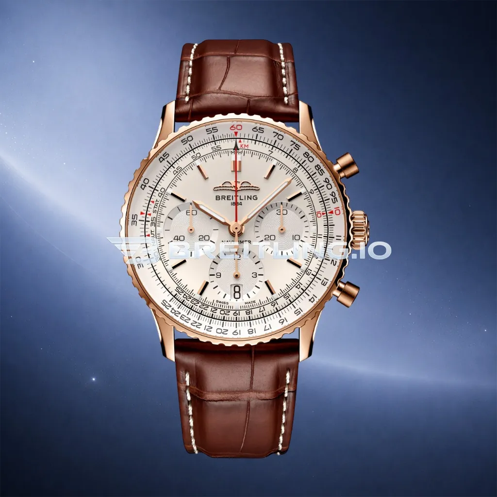 Breitling Navitimer B01 RB0139211G1P1 41mm White Dial 18K Rose Gold Brown Leather Replica First Image