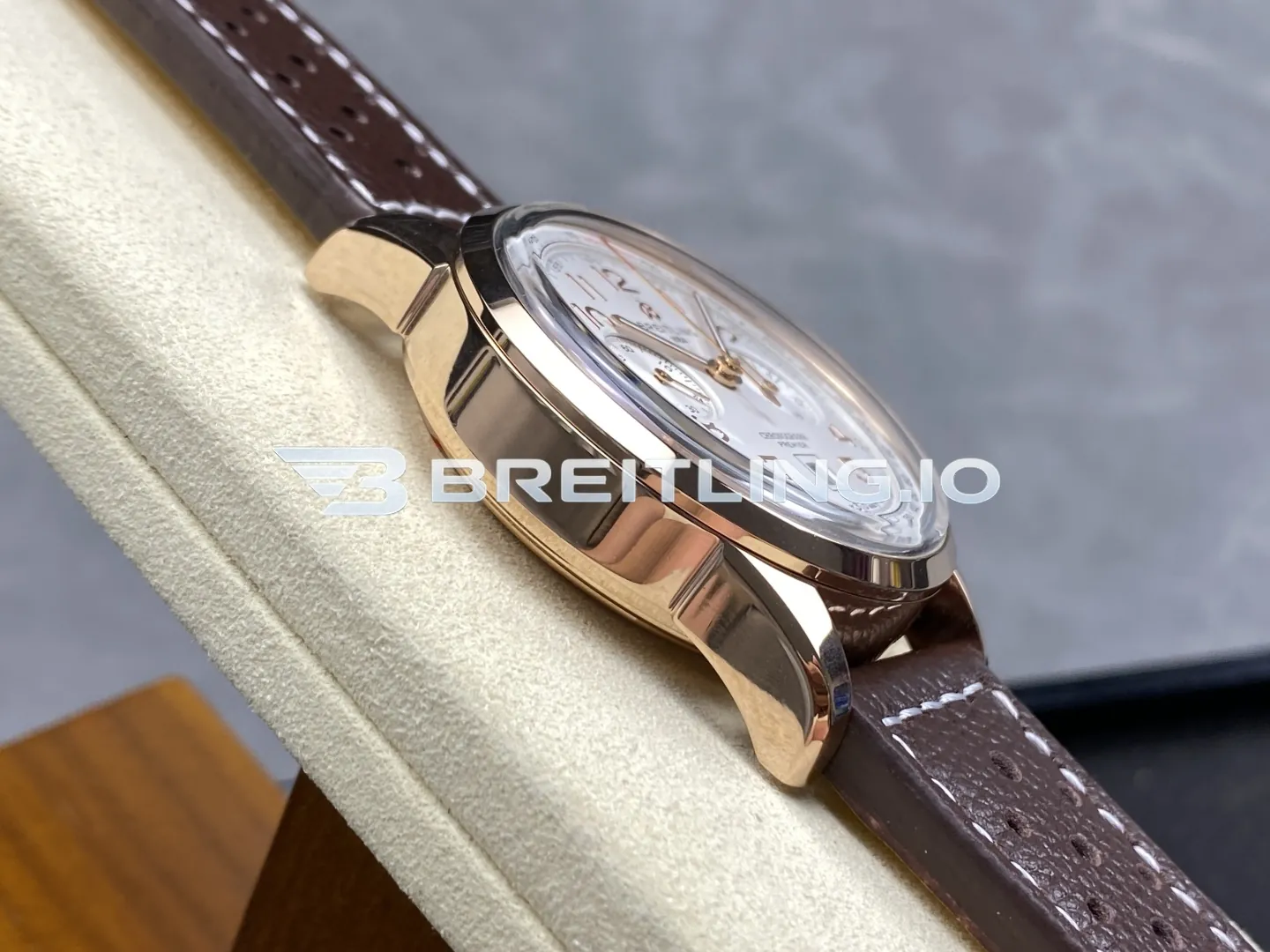 Breitling Premier B01 RB0145371G1P1 42mm Cream White Dial 18K Rose Gold Brown Leather Chronograph Replica Left View