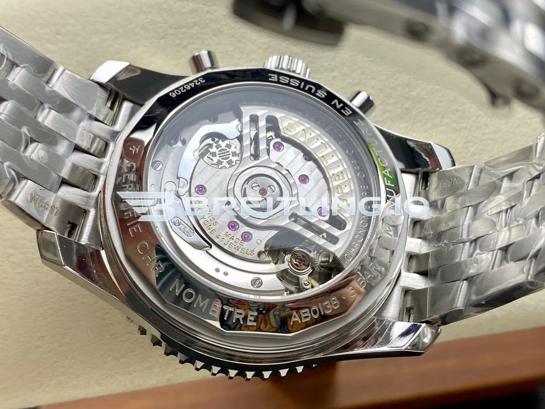 Breitling Navitimer B01 Chronograph 43 AB0138241G1A1 Silver Dial Slide Rule Bezel Steel Metal Bracelet Replica Back View