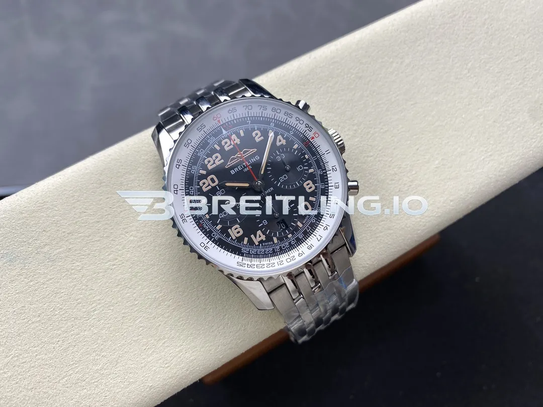 Breitling Navitimer Chronograph 41 PB02301A1B1A1 Black Dial Stainless Steel Slide Rule Bezel Pilot Replica Side View