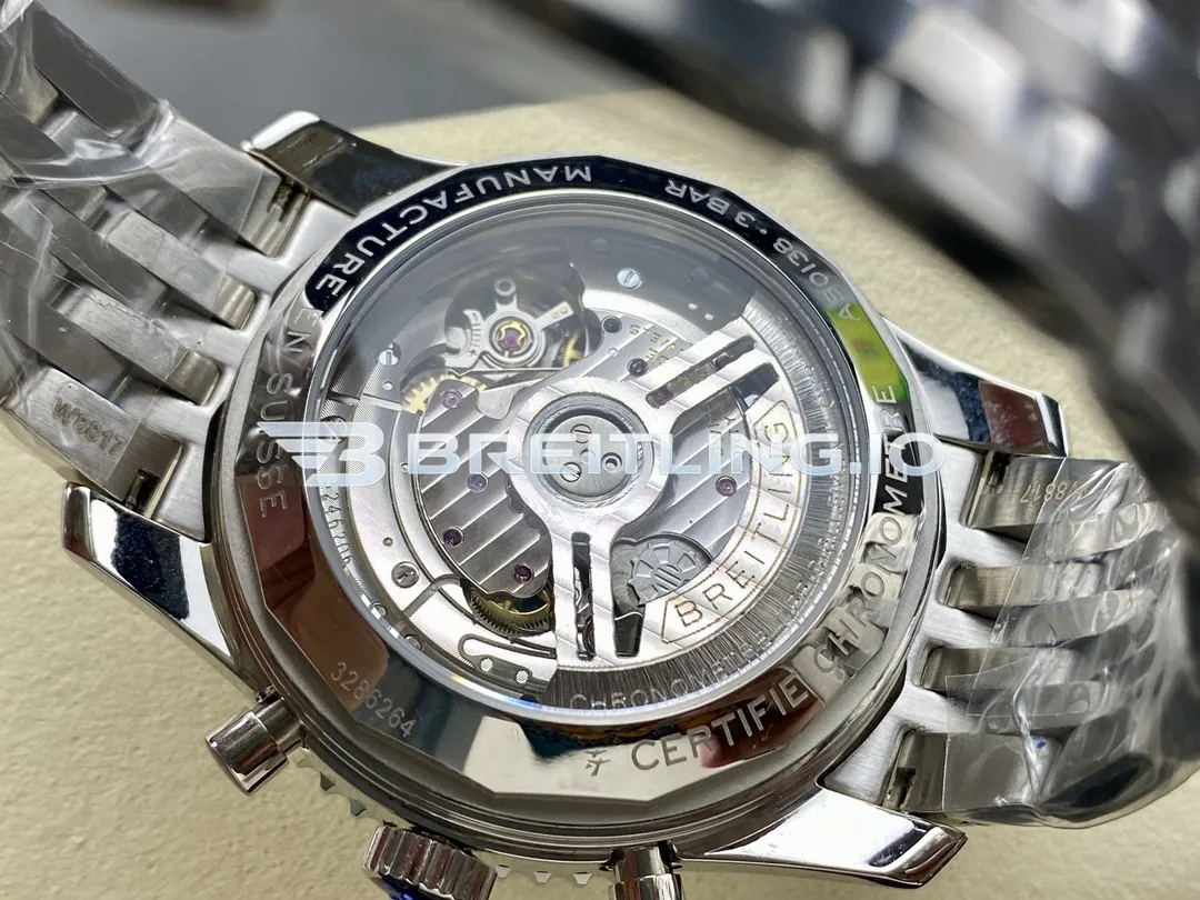 Breitling Navitimer Chronograph 41 PB02301A1B1A1 Black Dial Stainless Steel Slide Rule Bezel Pilot Replica Back View