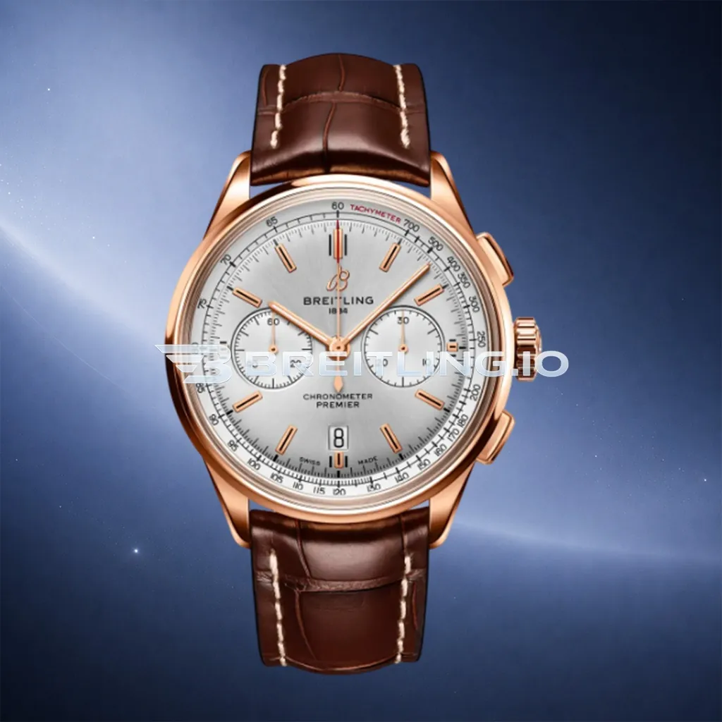 Breitling Premier B01 RB0118371G1P1 42mm Cream White Dial 18K Rose Gold Brown Leather Replica First Image