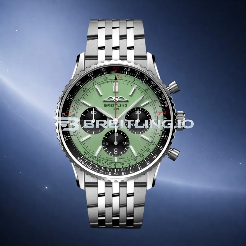 Breitling Navitimer Chronograph 43 AB0138241L1A1 Light Green Sunburst Dial Stainless Steel Slide Rule Bezel Replica First Image