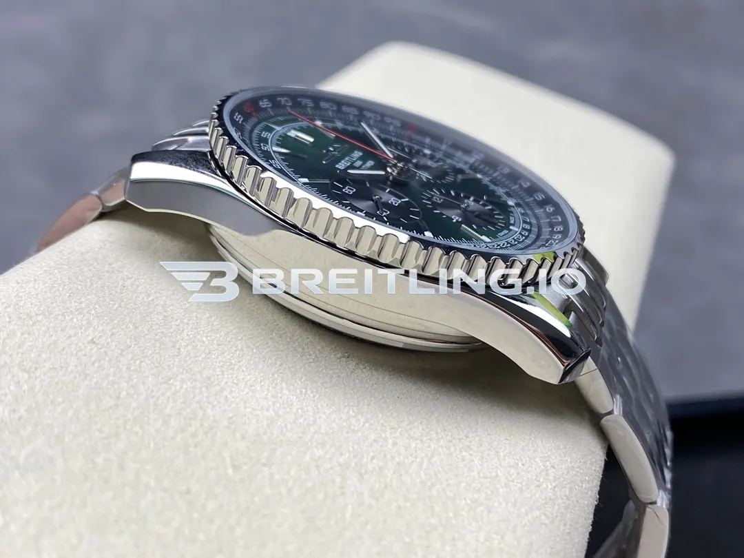Breitling Navitimer B01 Chronograph 43 AB0137241L1A1 Green Dial Slide Rule Bezel Steel Metal Bracelet Replica Left View