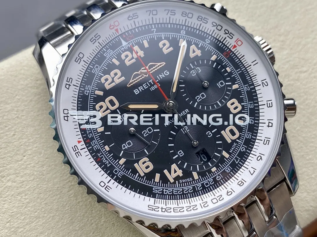 Breitling Navitimer Chronograph 41 PB02301A1B1A1 Black Dial Stainless Steel Slide Rule Bezel Pilot Replica Dial Detail 1