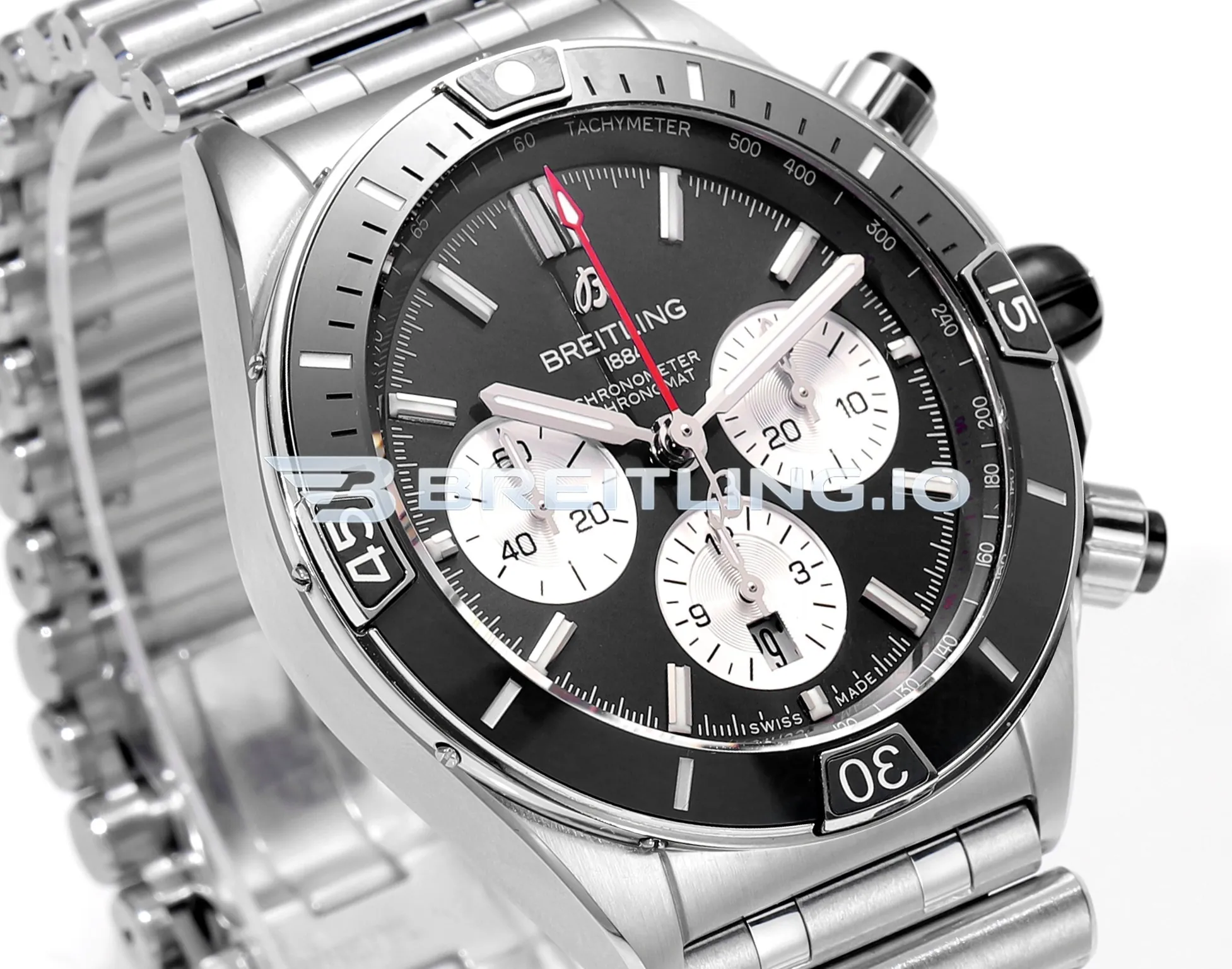 Breitling Super Chronomat B01 44 AB0136251B1A1 Black Panda Dial Stainless Steel Metal Bracelet Chronograph Replica Dial Detail 2