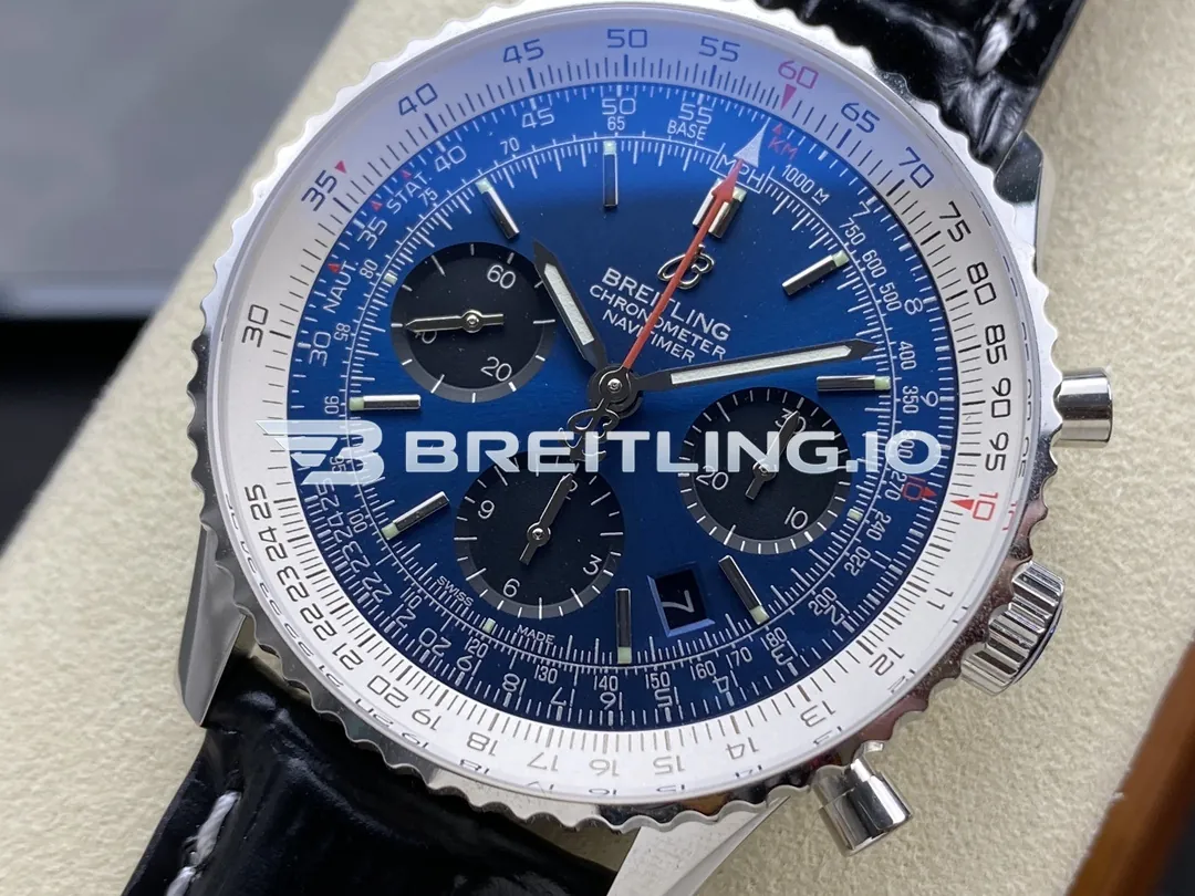 Breitling Navitimer B01 Chronograph 43 AB0121211C1P1 Deep Blue Sunburst Dial Steel Black Leather Aviation Replica Dial Detail 2
