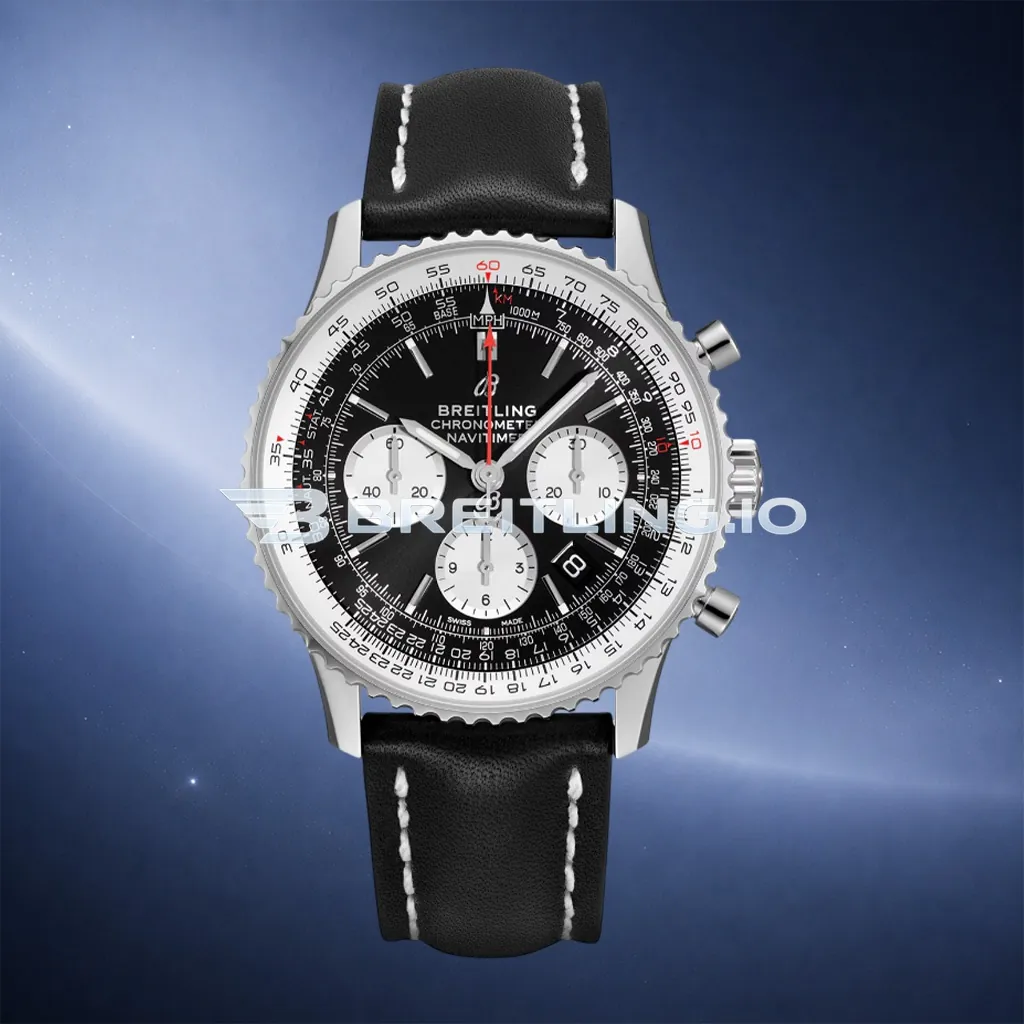 Breitling Navitimer B01 Chronograph 43 AB0121211B1X1 Gloss Black Sunburst Dial Steel Black Leather Aviation Replica First Image