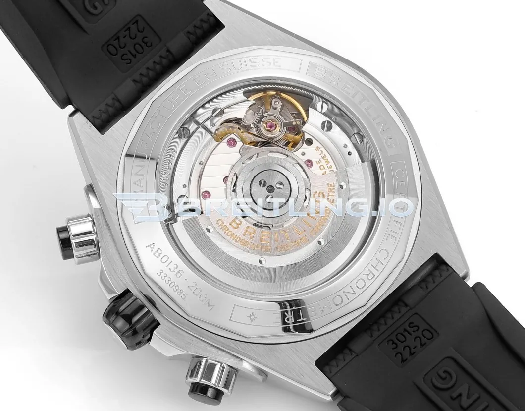 Breitling Super Chronomat B01 44  AB0136251B1S1 Black Panda Dial Steel Rubber Strap Chronograph Replica Back View