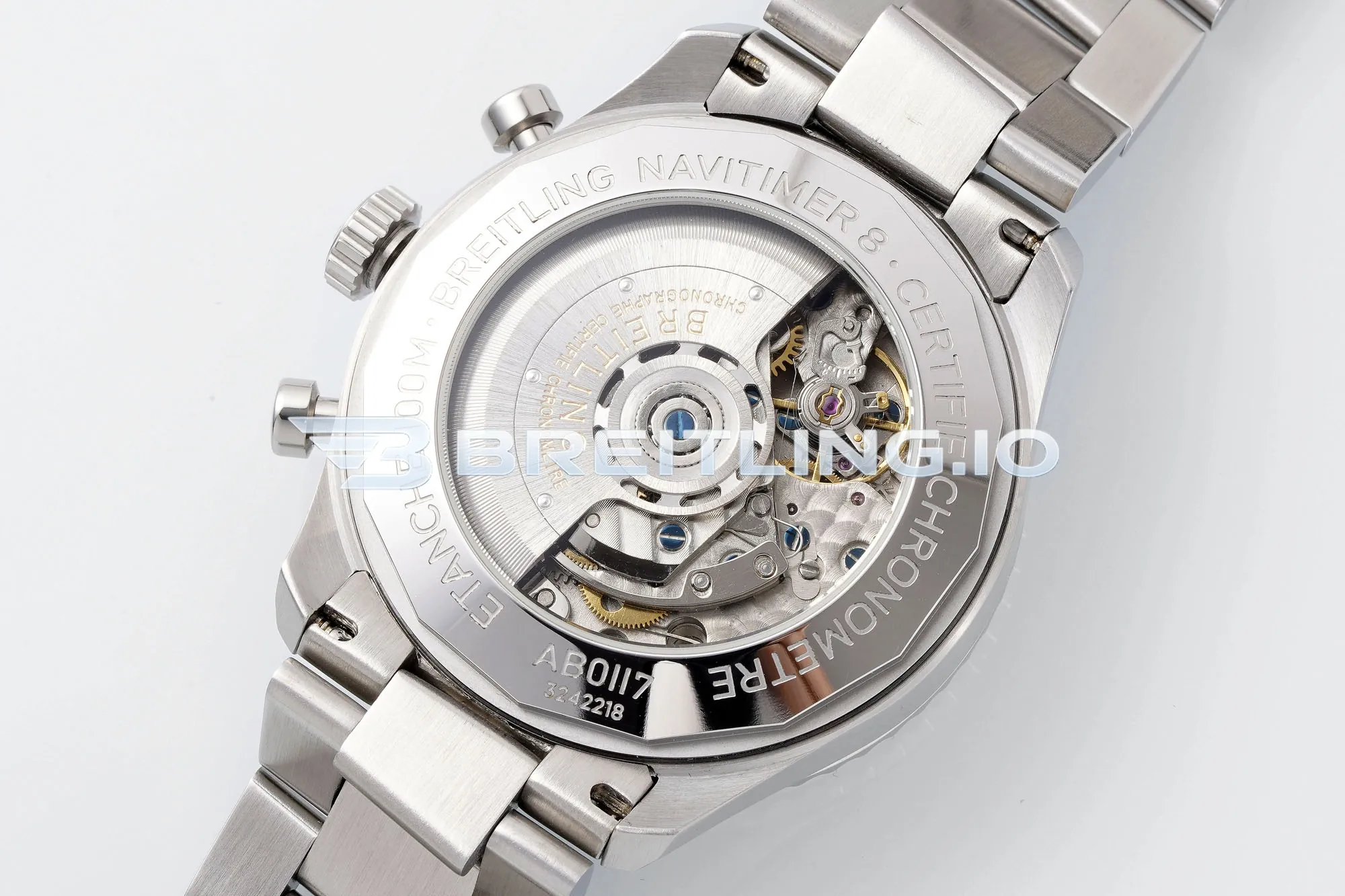 Breitling Navitimer 8 B01 Chronograph 43 AB0117131B1A1 Black Arabic Numeral Dial Stainless Steel Slide Rule Bezel Pilot Replica Back View