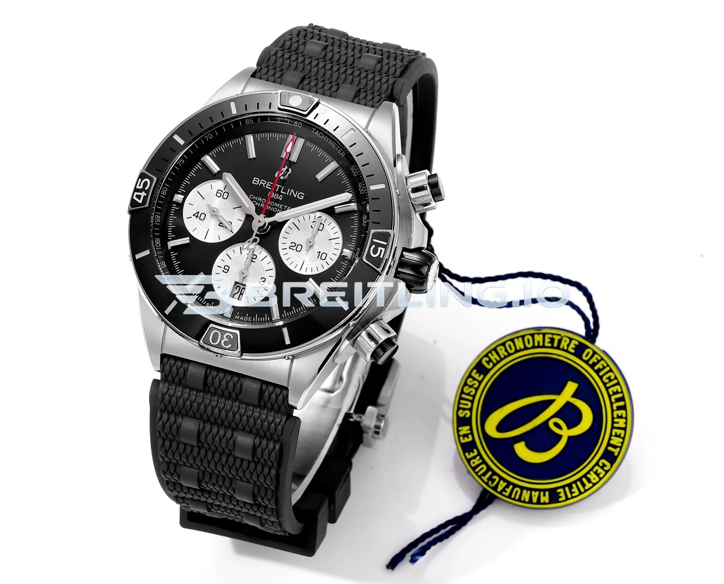 Breitling Super Chronomat B01 44  AB0136251B1S1 Black Panda Dial Steel Rubber Strap Chronograph Replica Front View