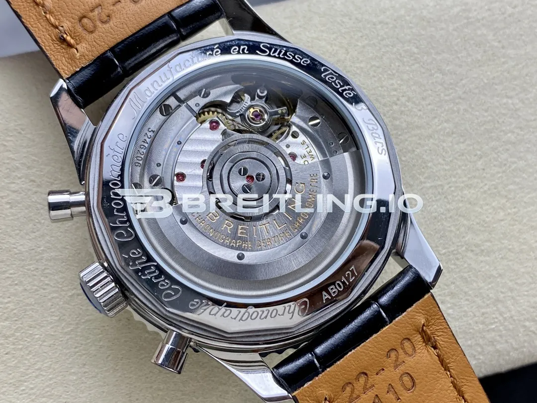 Breitling Navitimer B01 Chronograph 43 AB0121211B1X1 Gloss Black Sunburst Dial Steel Black Leather Aviation Replica Back View