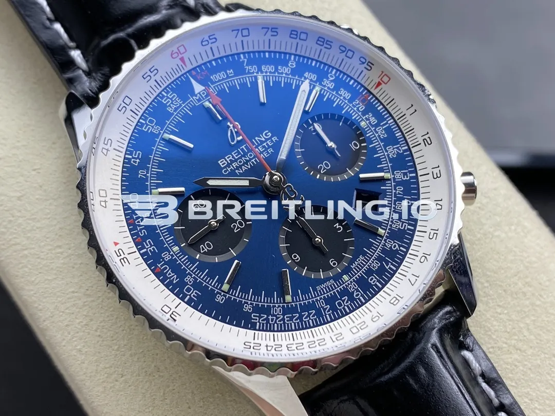 Breitling Navitimer B01 Chronograph 43 AB0121211C1P1 Deep Blue Sunburst Dial Steel Black Leather Aviation Replica Dial Detail 1