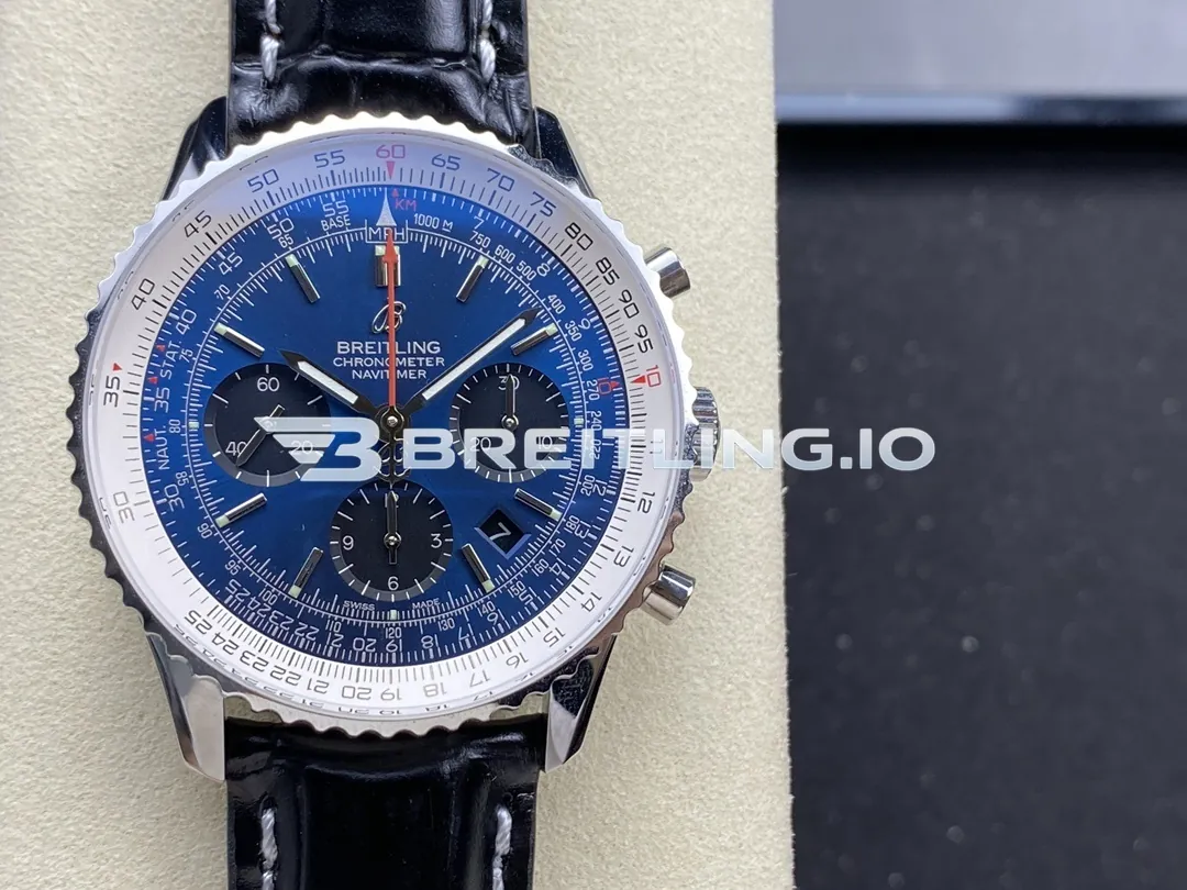 Breitling Navitimer B01 Chronograph 43 AB0121211C1P1 Deep Blue Sunburst Dial Steel Black Leather Aviation Replica Front View