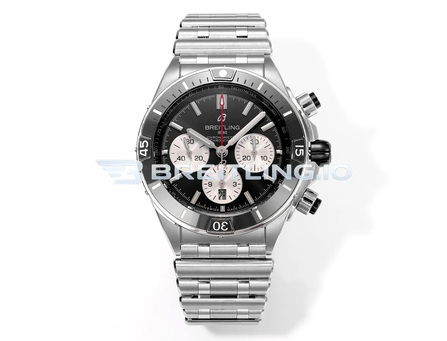 Breitling Super Chronomat B01 44 AB0136251B1A1 Black Panda Dial Stainless Steel Metal Bracelet Chronograph Replica Front View