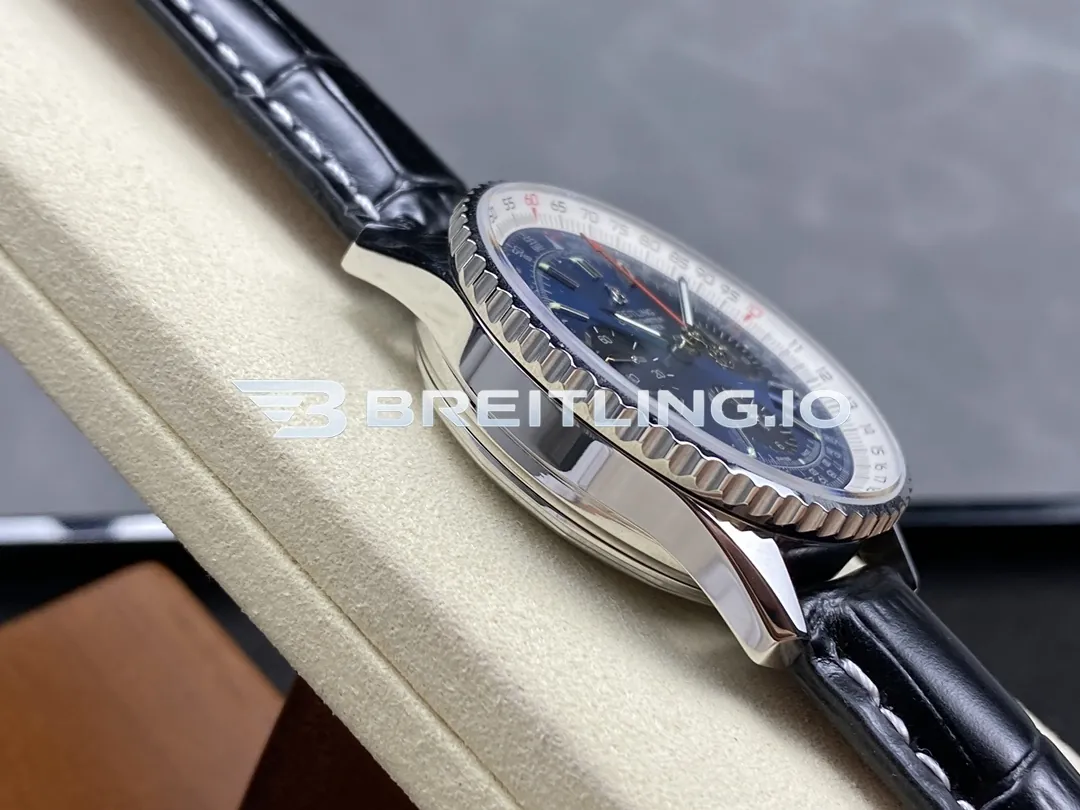 Breitling Navitimer B01 Chronograph 43 AB0121211C1P1 Deep Blue Sunburst Dial Steel Black Leather Aviation Replica Left View