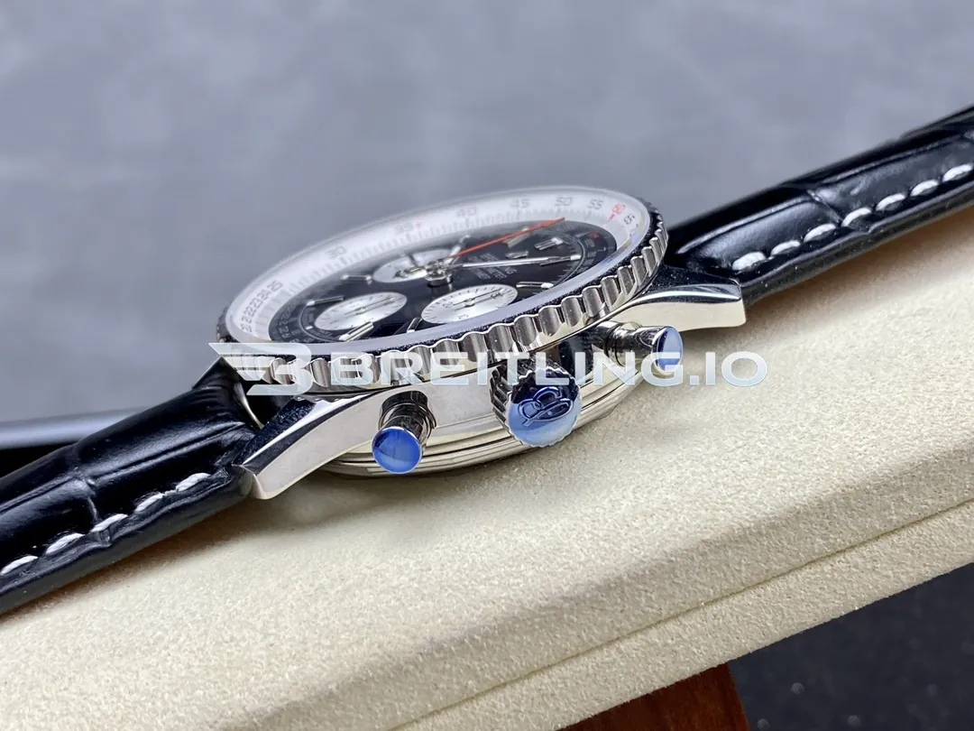 Breitling Navitimer B01 Chronograph 43 AB0121211B1X1 Gloss Black Sunburst Dial Steel Black Leather Aviation Replica Right View