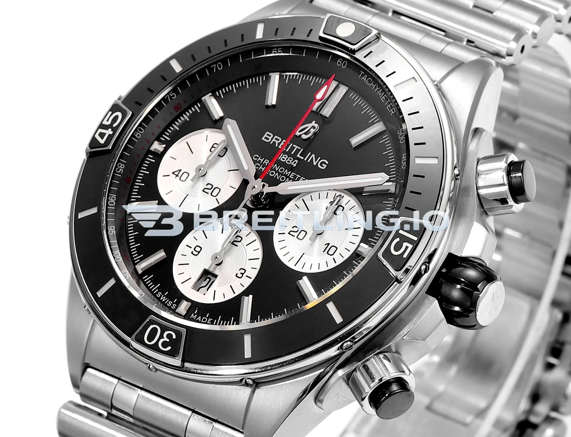 Breitling Super Chronomat B01 44 AB0136251B1A1 Black Panda Dial Stainless Steel Metal Bracelet Chronograph Replica Dial Detail 3