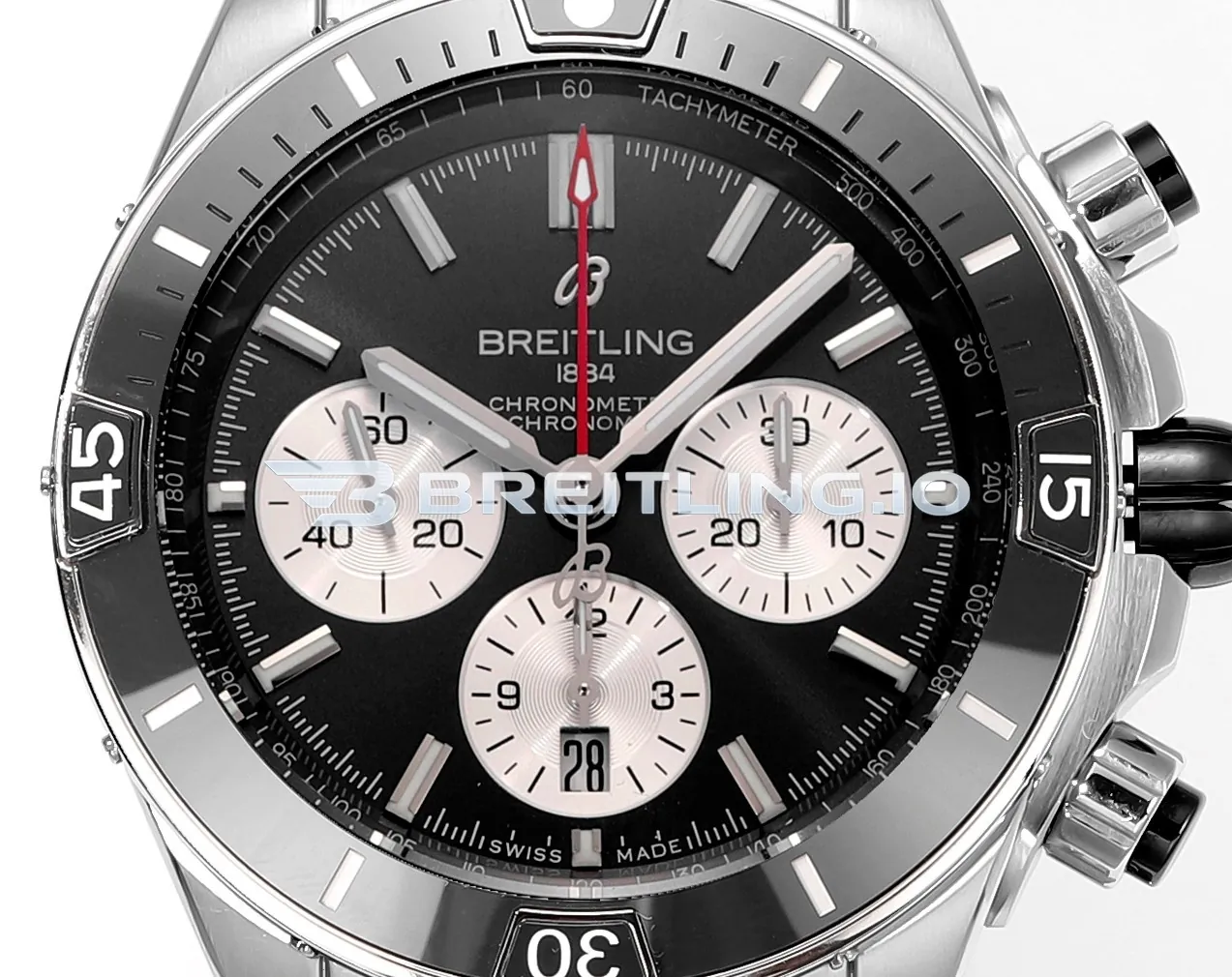 Breitling Super Chronomat B01 44 AB0136251B1A1 Black Panda Dial Stainless Steel Metal Bracelet Chronograph Replica Dial Detail 1