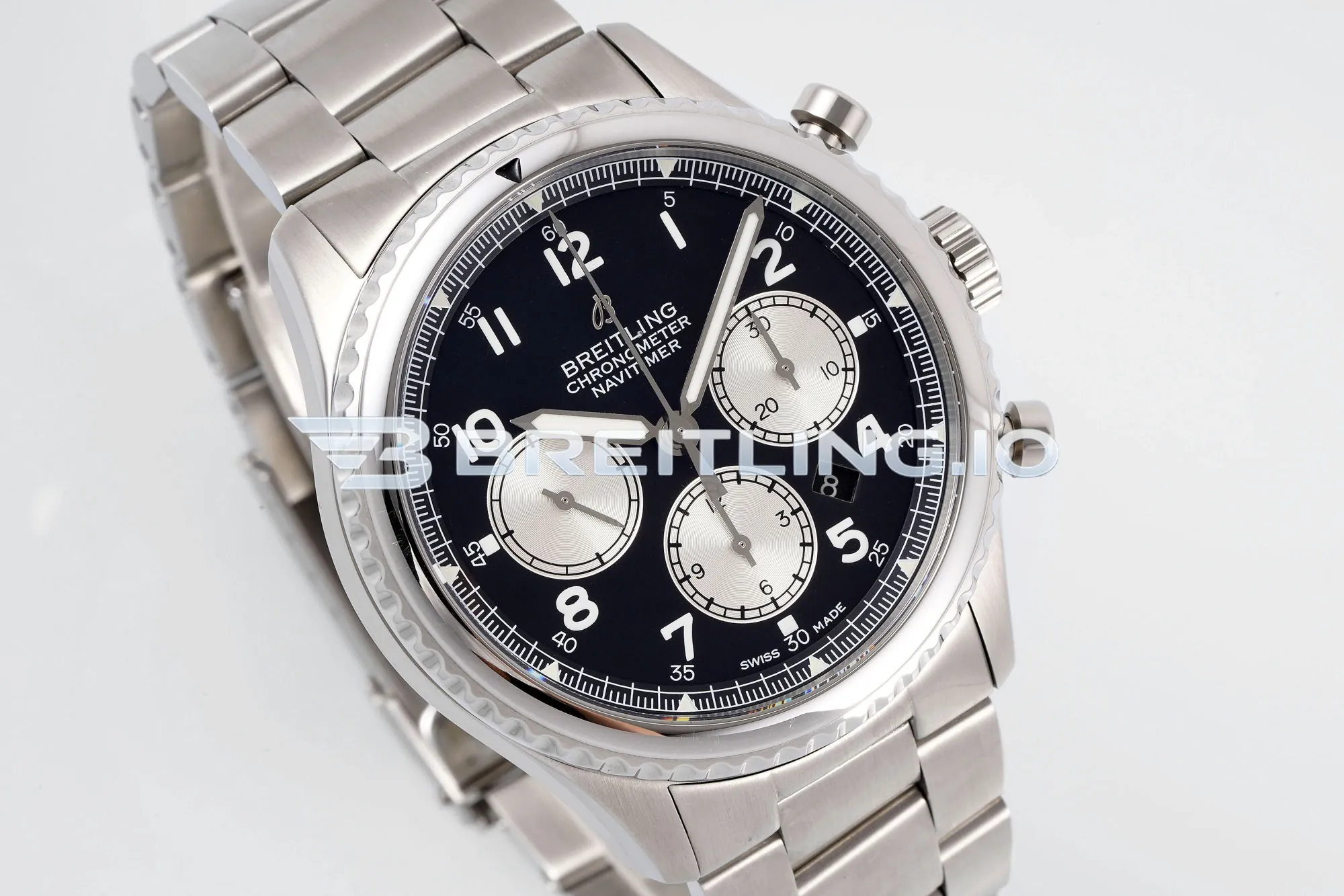 Breitling Navitimer 8 B01 Chronograph 43 AB0117131B1A1 Black Arabic Numeral Dial Stainless Steel Slide Rule Bezel Pilot Replica Side View 1