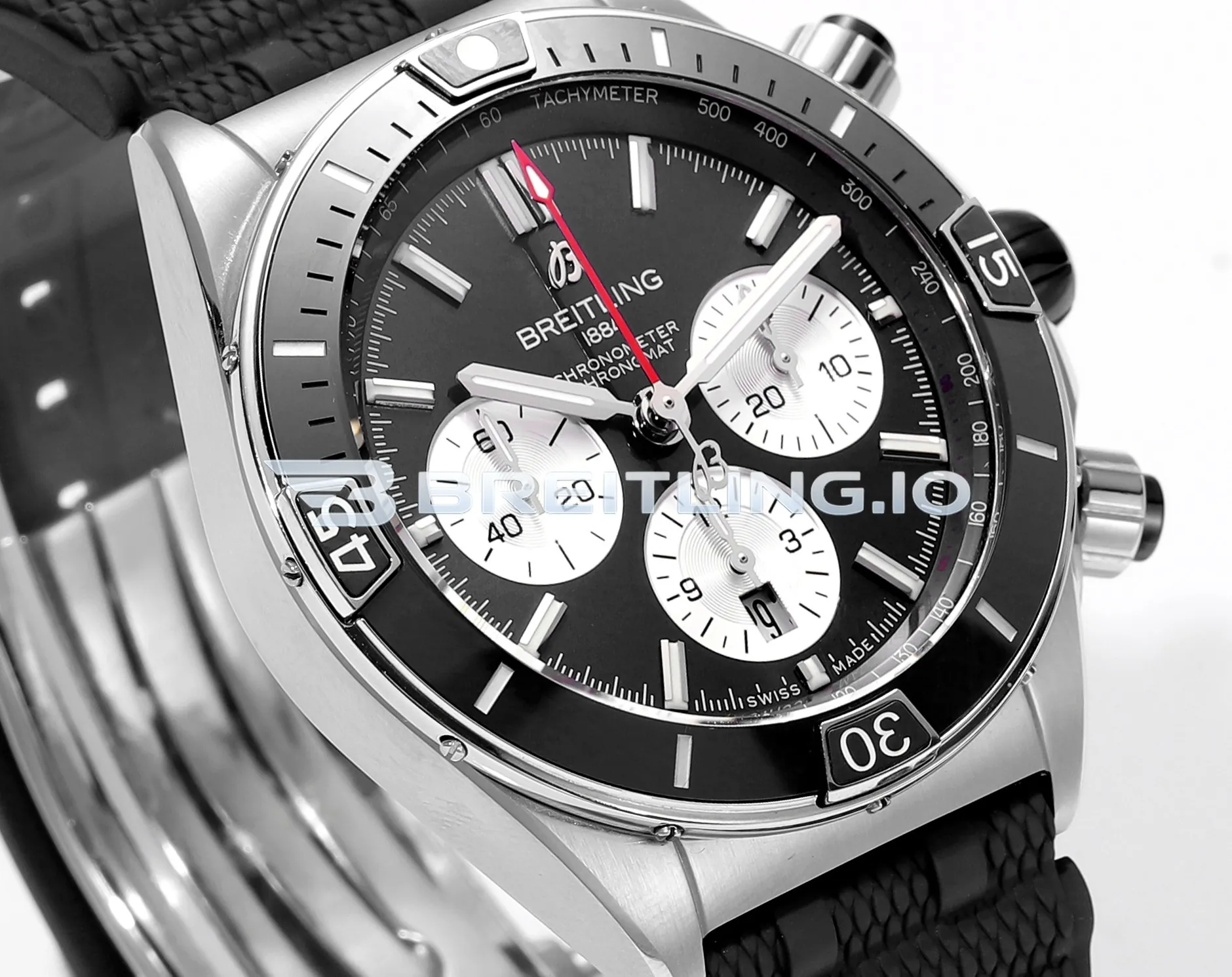 Breitling Super Chronomat B01 44  AB0136251B1S1 Black Panda Dial Steel Rubber Strap Chronograph Replica Dial Detail 2
