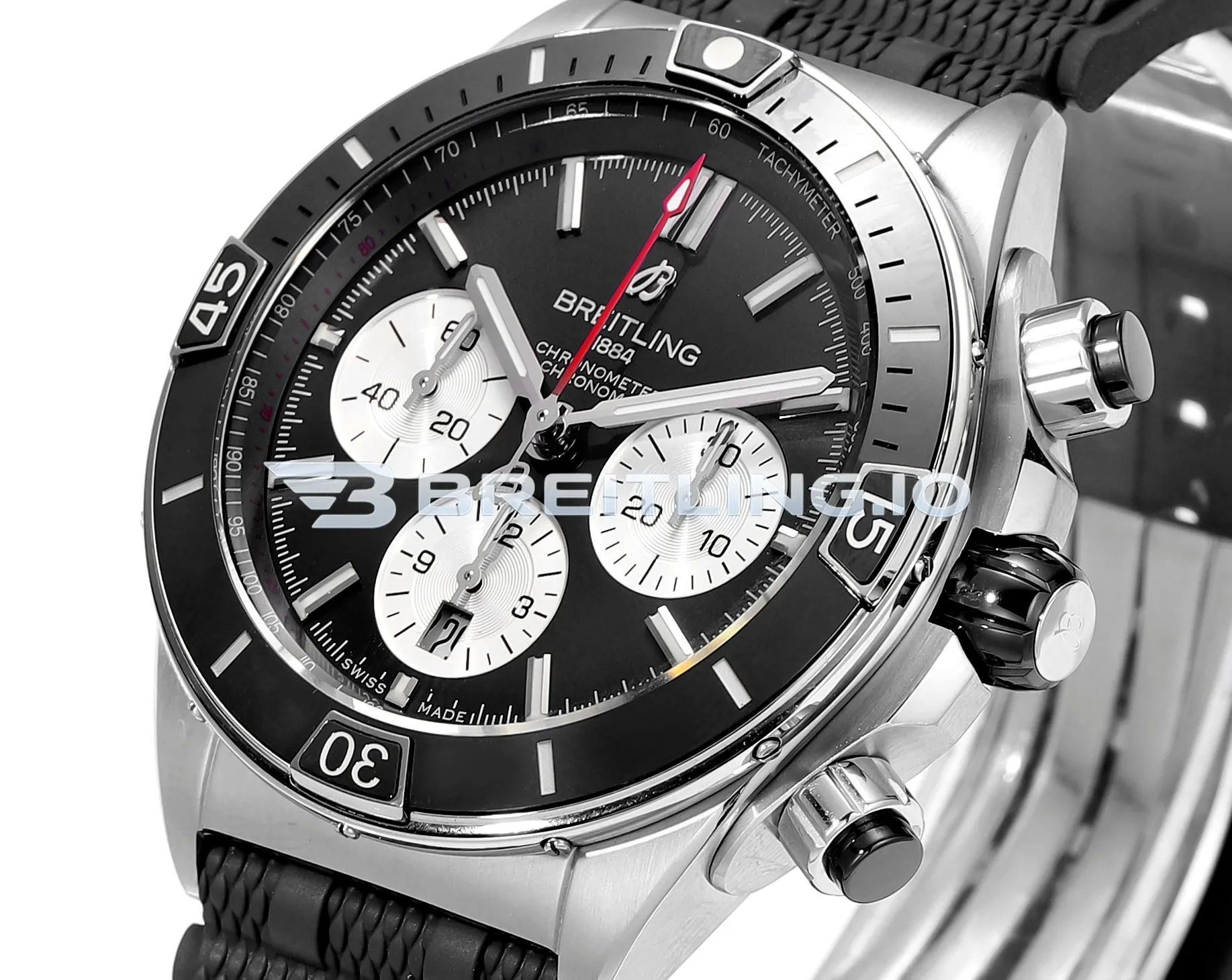 Breitling Super Chronomat B01 44  AB0136251B1S1 Black Panda Dial Steel Rubber Strap Chronograph Replica Dial Detail 3