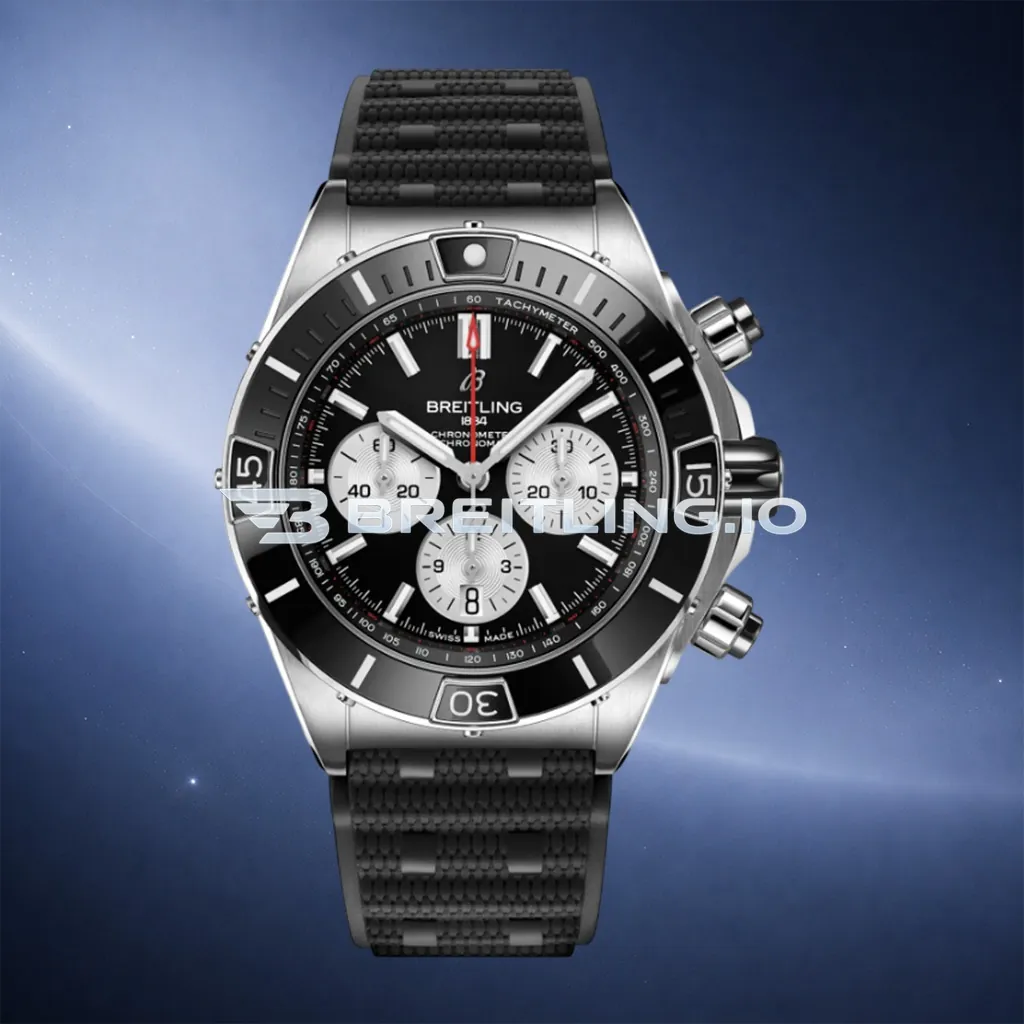 Breitling Super Chronomat B01 44  AB0136251B1S1 Black Panda Dial Steel Rubber Strap Chronograph Replica First Image