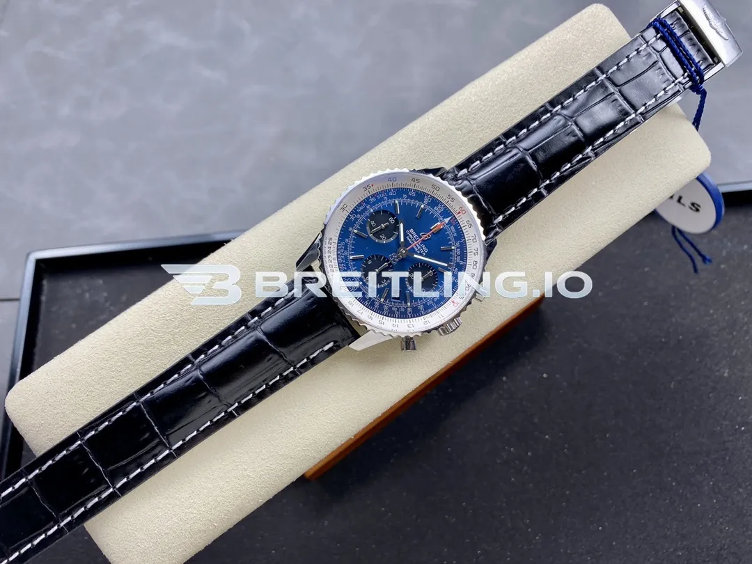 Breitling Navitimer B01 Chronograph 43 AB0121211C1P1 Deep Blue Sunburst Dial Steel Black Leather Aviation Replica Side View