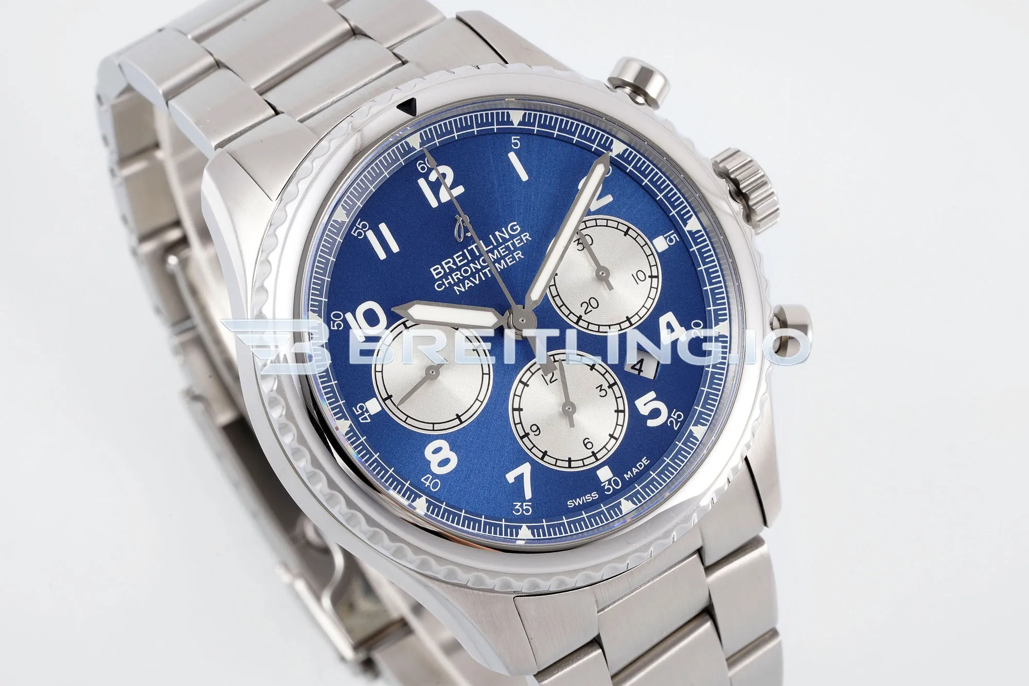 Breitling Navitimer 8 B01 Chronograph 43 AB0117131C1A1 Blue Arabic Numeral Dial Stainless Steel Bracelet Replica Side View 1