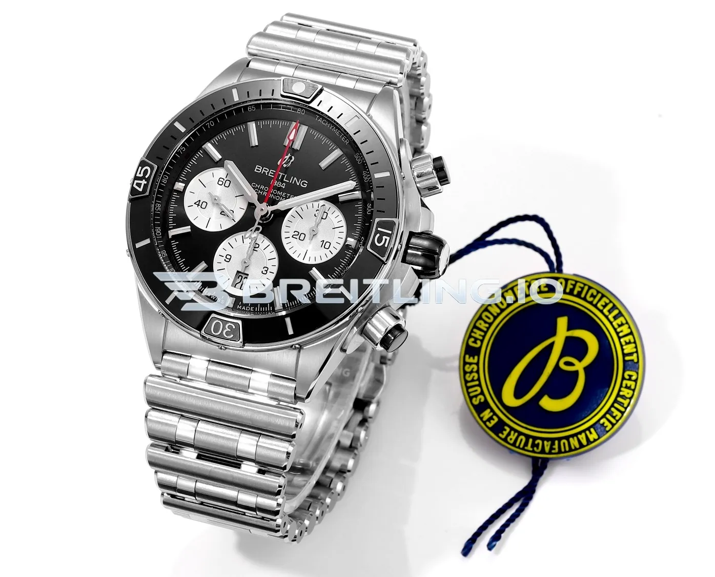 Breitling Super Chronomat B01 44 AB0136251B1A1 Black Panda Dial Stainless Steel Metal Bracelet Chronograph Replica Side View