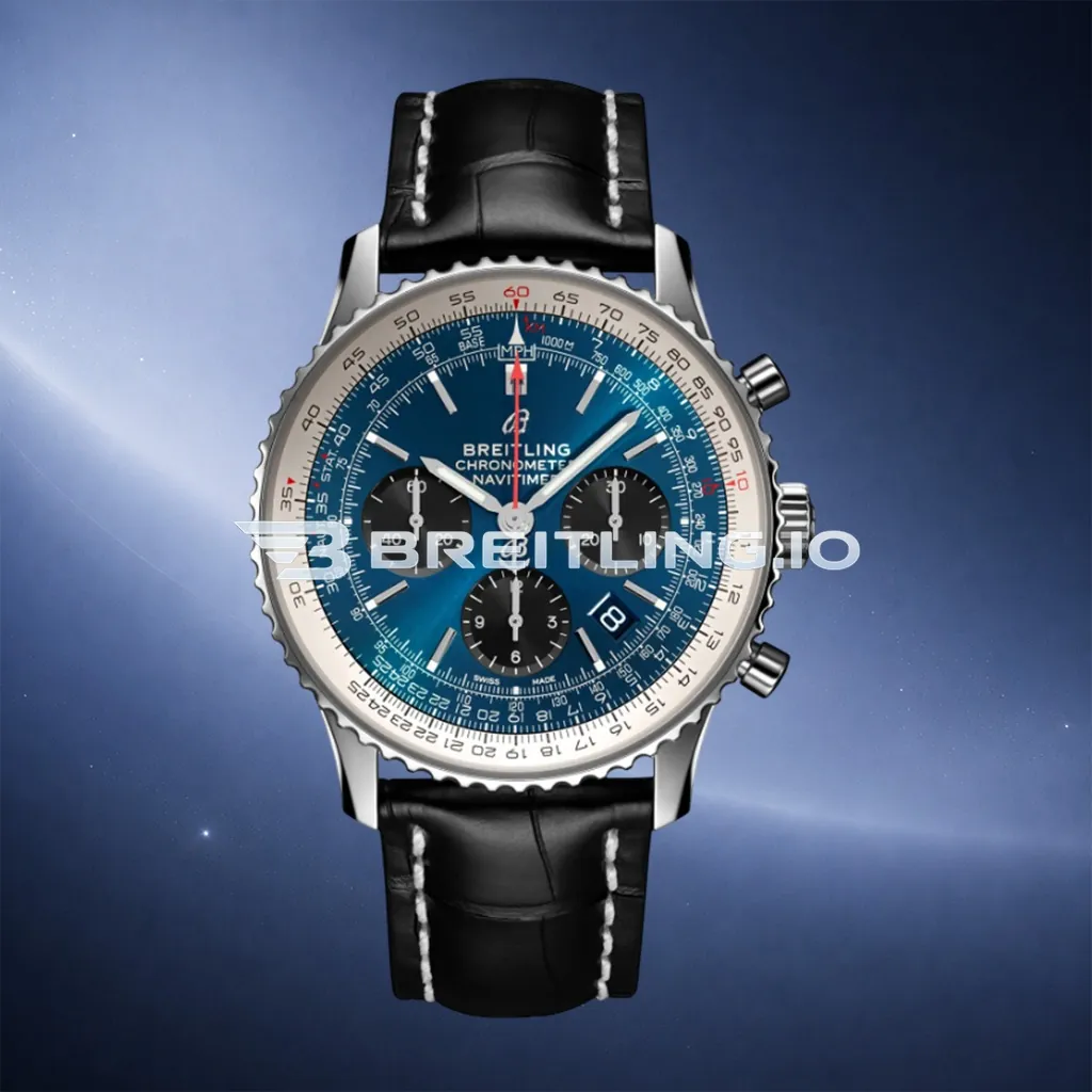 Breitling Navitimer B01 Chronograph 43 AB0121211C1P1 Deep Blue Sunburst Dial Steel Black Leather Aviation Replica First Image