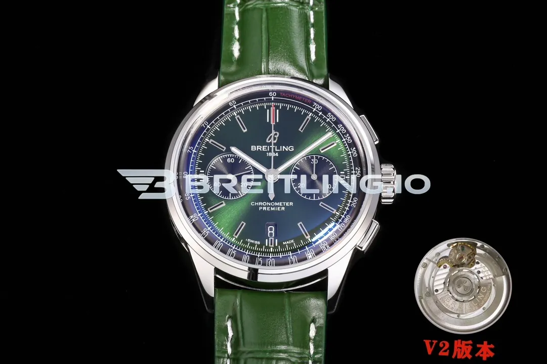 Breitling Premier B01 Chronograph 42 AB0118A11L1X1 Bentley British Racing Green Dial Steel Bezel Dress Replica Front View
