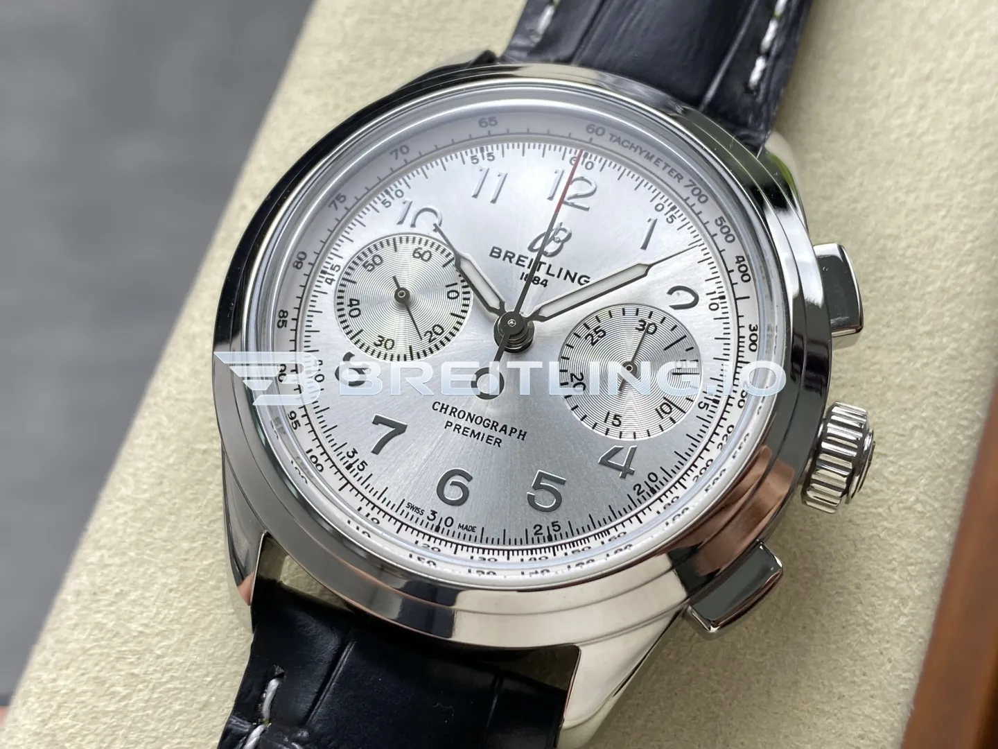 Breitling Premier Chronograph 40 AB0930371G1P1 Silver Sunburst Numeral Dial Stainless Steel Bezel Replica Dial Detail 2