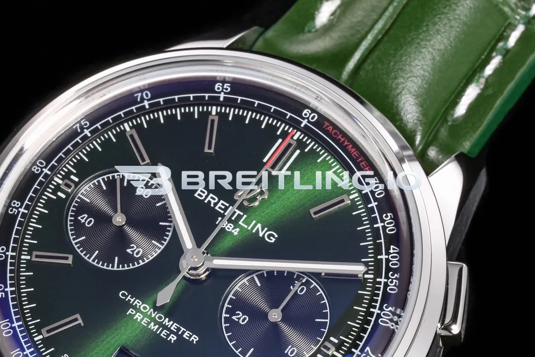 Breitling Premier B01 Chronograph 42 AB0118A11L1X1 Bentley British Racing Green Dial Steel Bezel Dress Replica Dial Detail 1