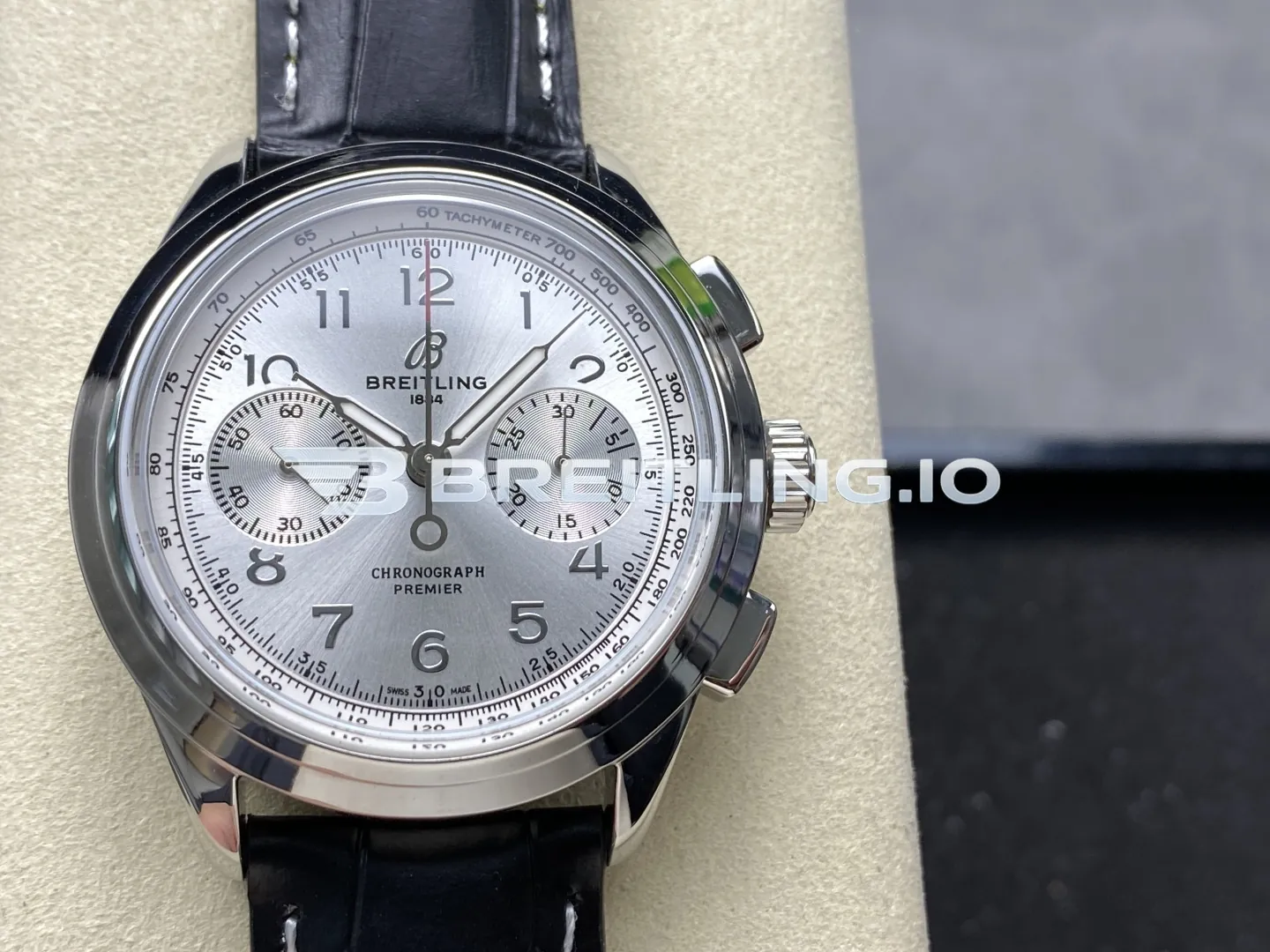 Breitling Premier Chronograph 40 AB0930371G1P1 Silver Sunburst Numeral Dial Stainless Steel Bezel Replica Front View