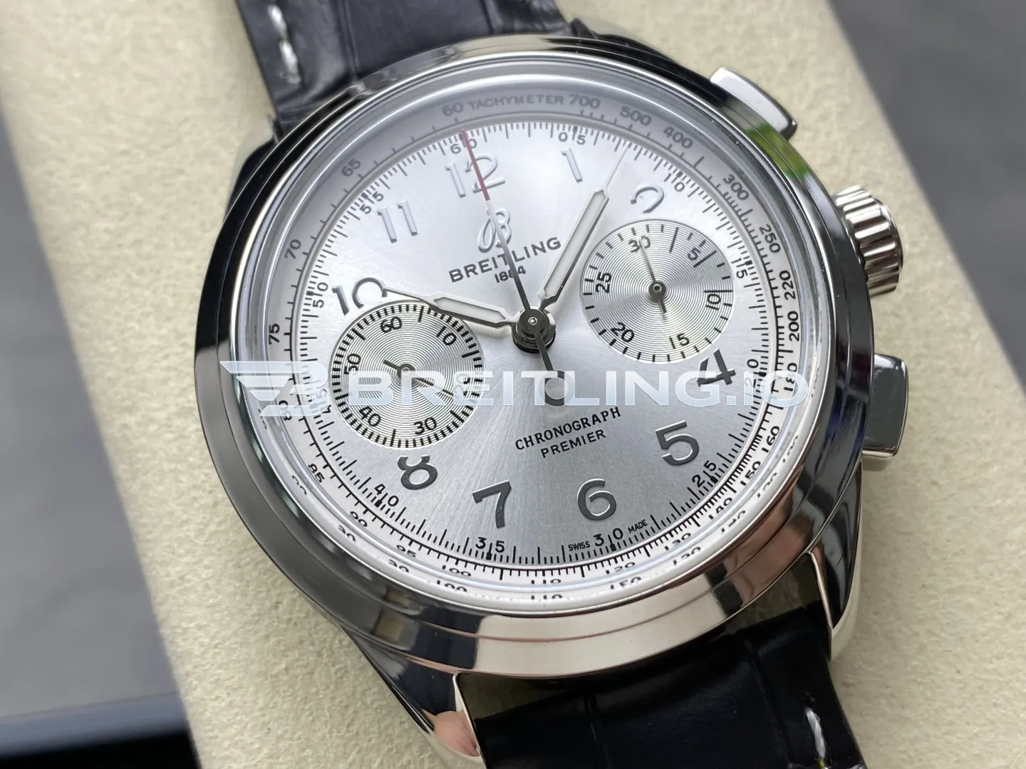 Breitling Premier Chronograph 40 AB0930371G1P1 Silver Sunburst Numeral Dial Stainless Steel Bezel Replica Dial Detail 1