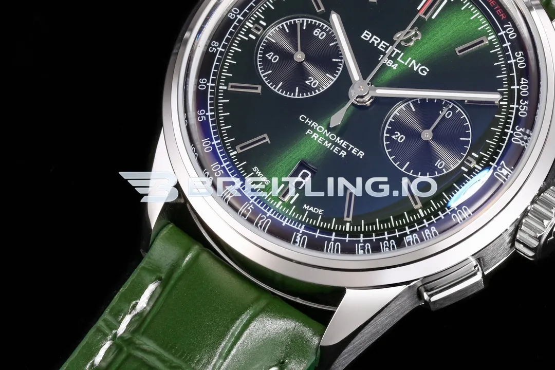 Breitling Premier B01 Chronograph 42 AB0118A11L1X1 Bentley British Racing Green Dial Steel Bezel Dress Replica Dial Detail 2