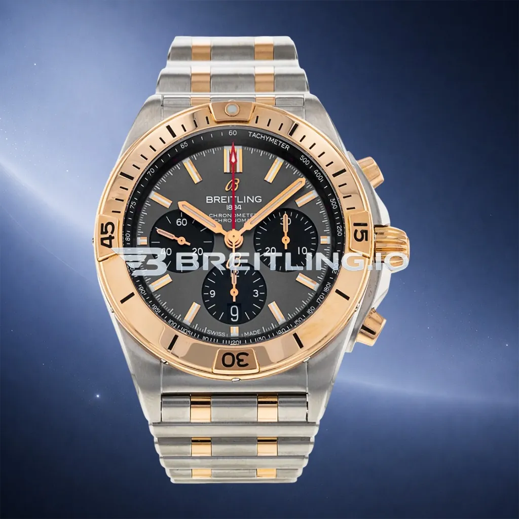 Breitling Chronomat B01 42 UB0134101B1U1 Charcoal Gray Dial Two-Tone 18K Rose Gold Steel Bezel Chronograph Replica First Image