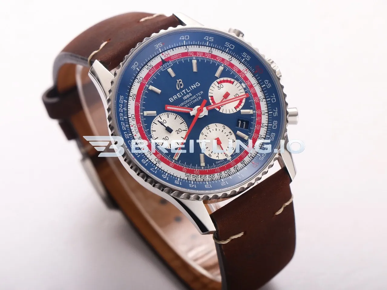 Breitling Navitimer B01 Chronograph 43 AB01212B1C1X2 Blue Dial Rotating Pepsi Two-Tone Slide Rule Bezel Replica Dial Detail 1